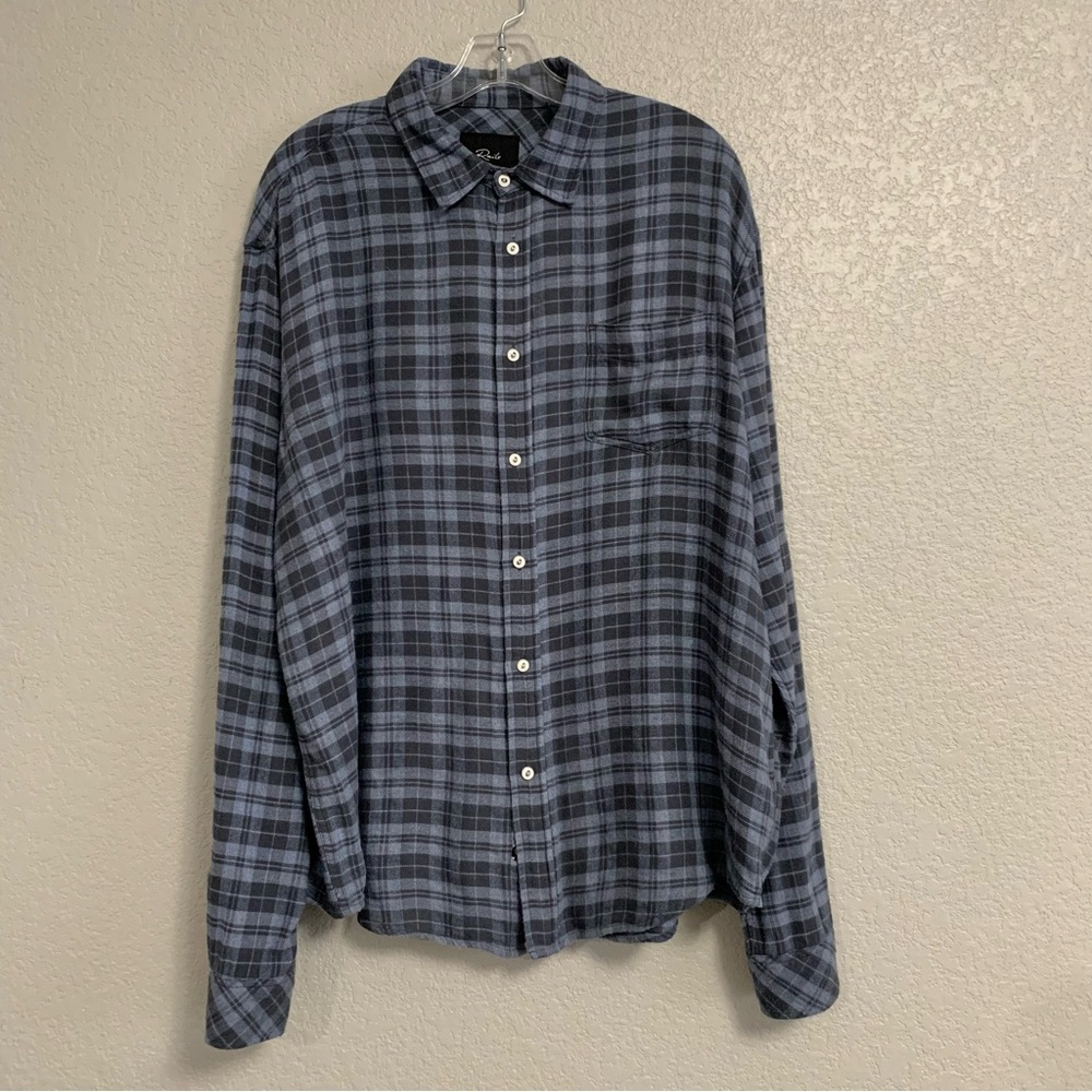 Rails Plaid Flannel Shirt Mens L Lennox Long Sleeve Preppy Gorpcore Blue Grey